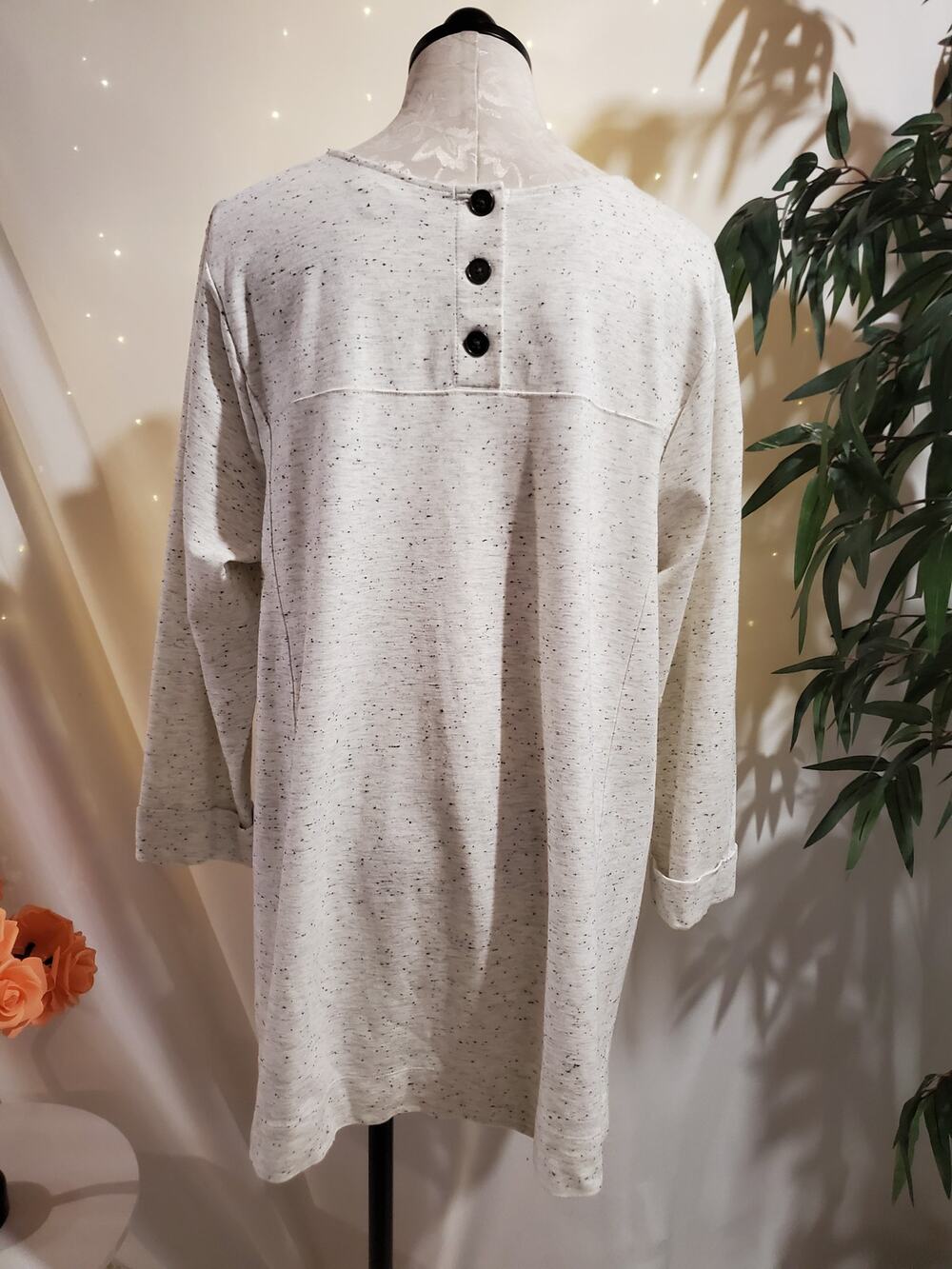 J Jill Womens Button Back Speckled 3/4 Sleeve Cuffed Knit Tunic Top Plus Size 2X